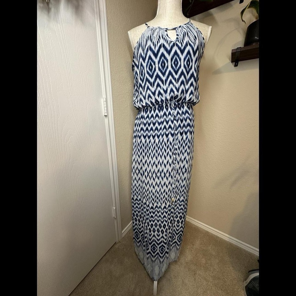 City Studio Navy and White Geometric Maxi Dress